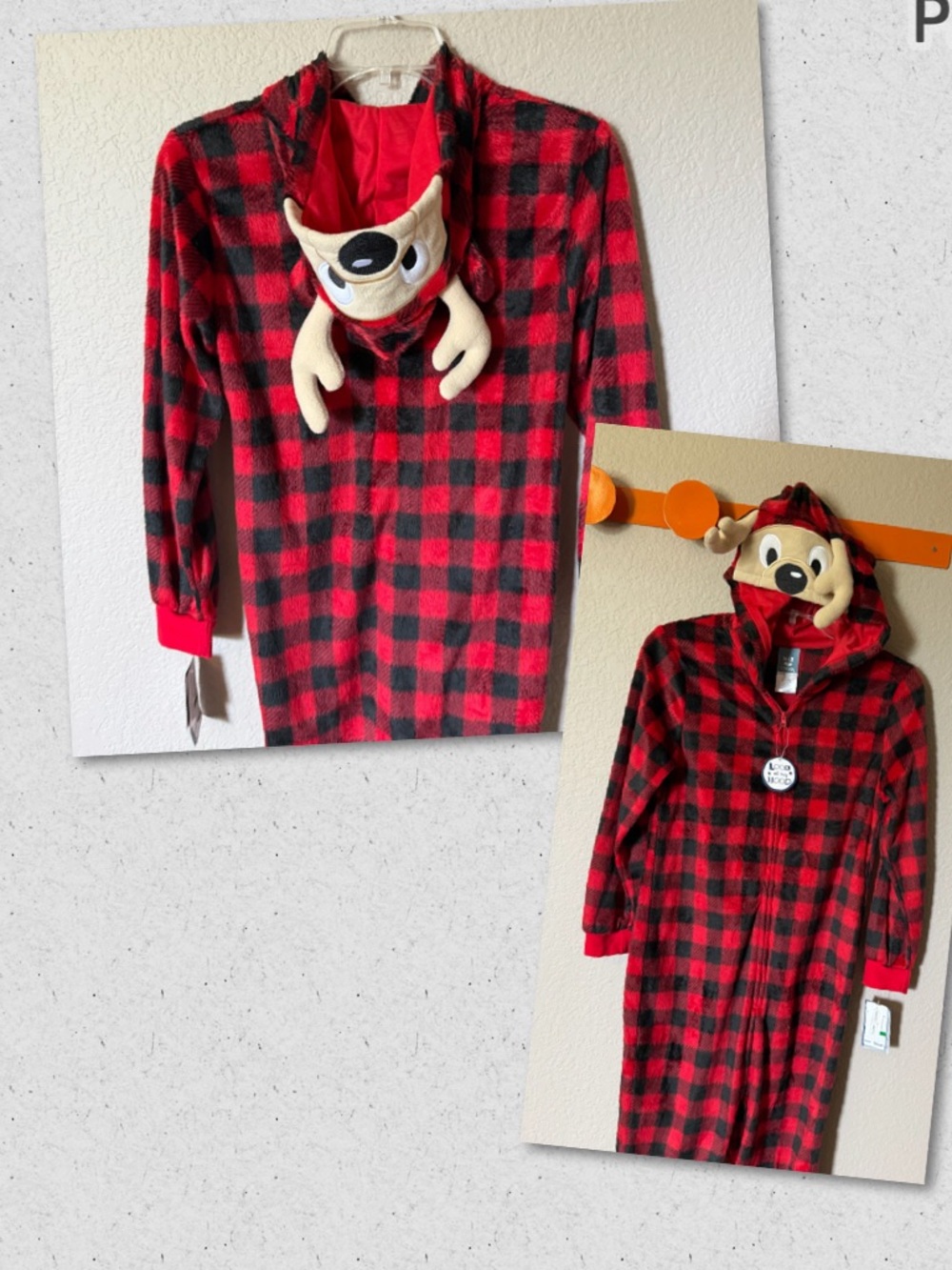 MAX & OLIVIA Kids Large 12/14 Hooded Reindeer Hood Soft Bodysuit Sleepwear $44